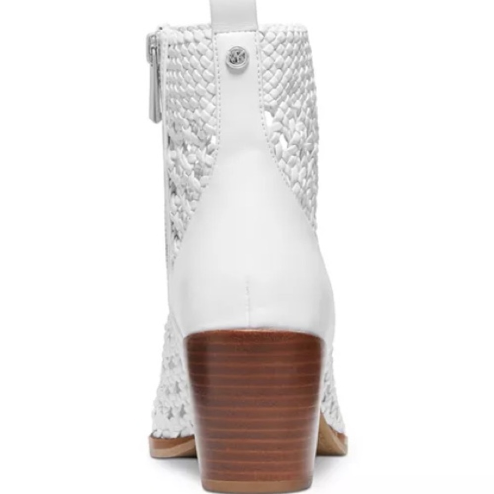 Michael Kors Augustine Woven Ankle Bootie White Leather Cutout Block Heel 6.5 - Picture 5 of 5
